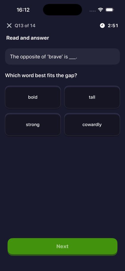 Cloze question asking which word best fits the gap in a sentence