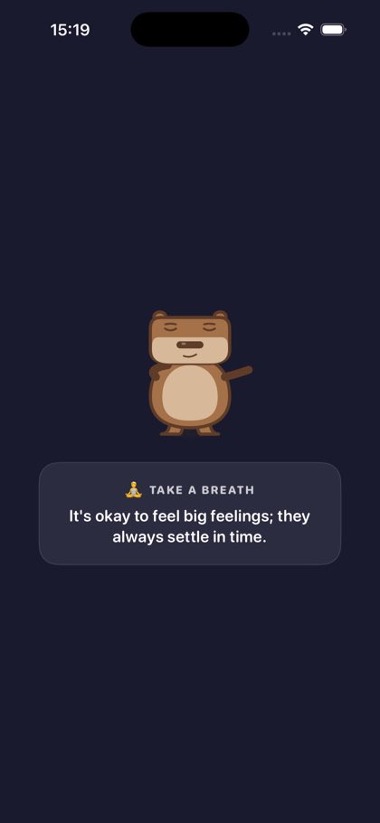 Cappy's daily calming tip reading it's okay to feel big feelings, they always settle in time