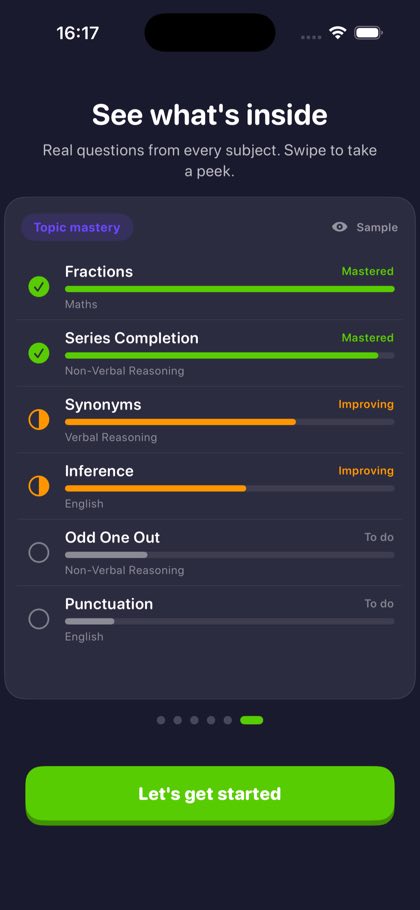 Sample topic mastery checklist showing mastered, improving and to-do skills