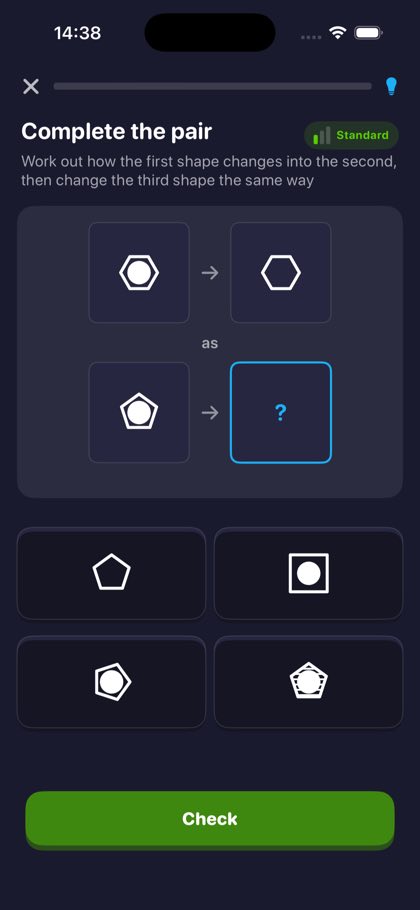 Shape analogy question, work out how the hexagon changes then change the pentagon the same way