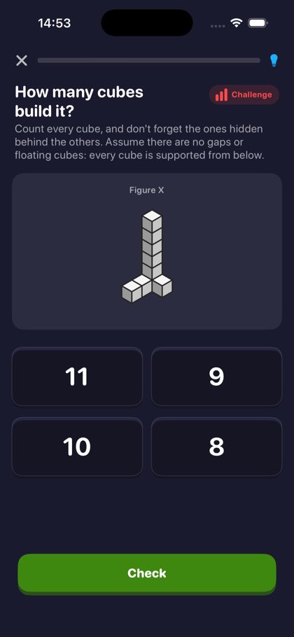 How many cubes build it Challenge question with a complex stacked cube figure