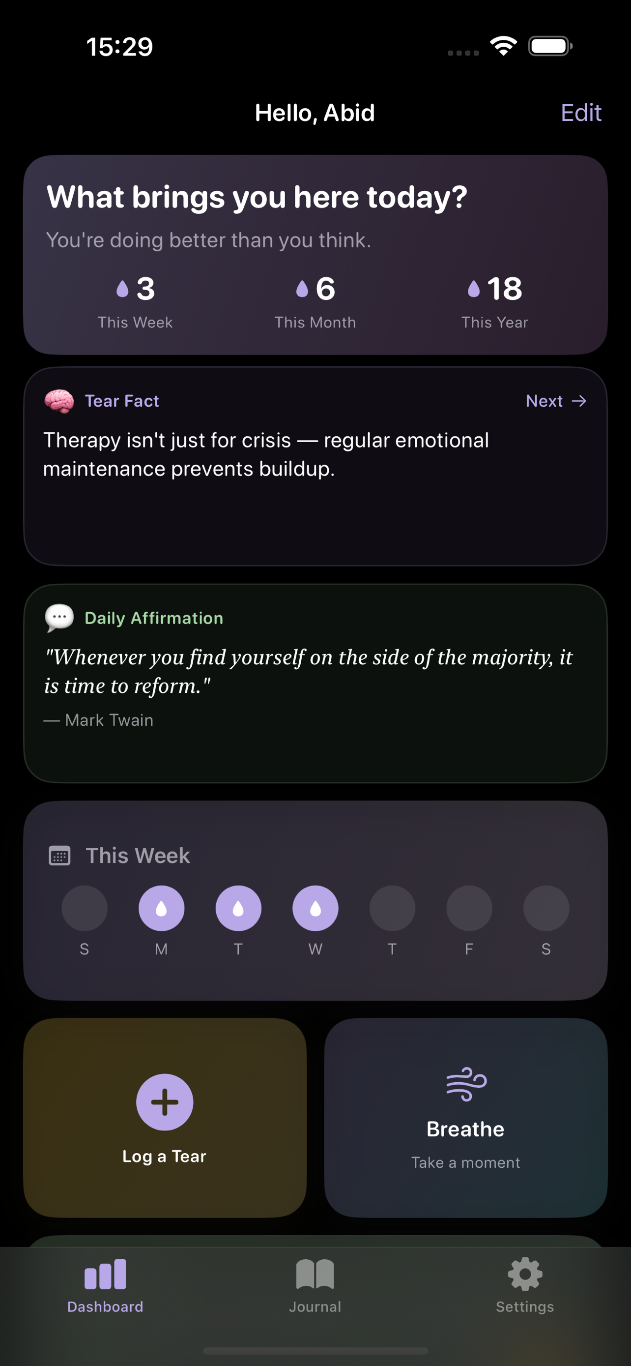 TrackMyTears Dashboard
